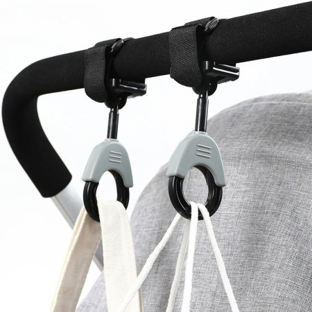 Set 2 Carlige pentru Carucior, Cyrax, din Plastic si Velcro, Sarcina Maxima 2 kg, Negru