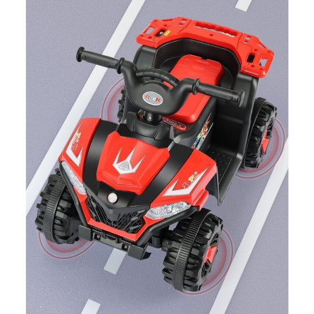 Masinuta Electrica Cyrax, pe 4 Roti, Tip ATV, cu Acumulator, Sistem Anti-Rasturnare, Sistem de Lumini si Sunet, 2-5 Ani, 70 x 43 x 48 cm, Rosu