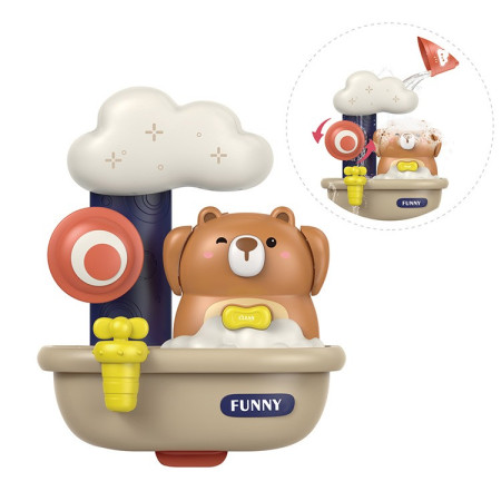 Jucarie de baie Cyrax, Ursulet in cada cu spuma, 29 cm, Jucarie interactiva, Multicolor