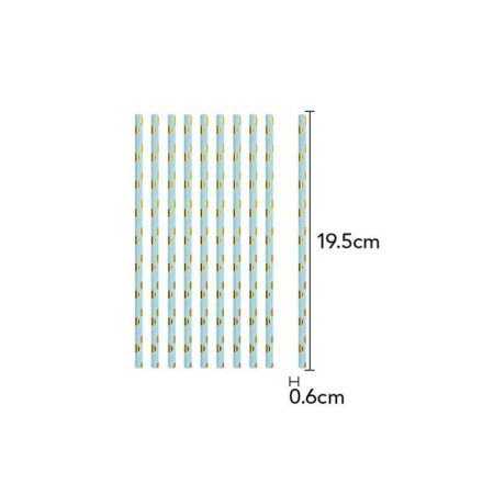 Set 10 Paie, Cyrax, din Hartie, 19.5 cm, Model cu Buline Aurii, Albastru