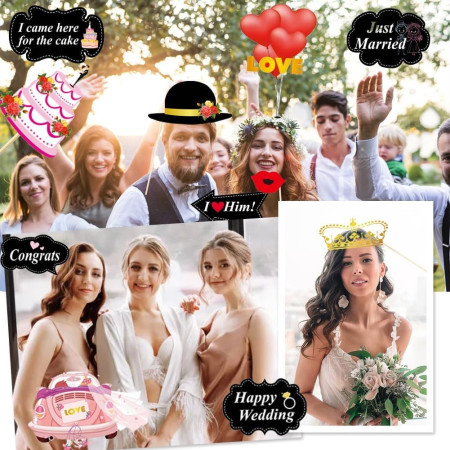 Set 60 de Accesorii pentru Petrecere, Cyrax, Tematica Nunta, Props pentru Coltul de Poze, Ochelari, Palarii, Mustata, Cravata, pentru Evenimente, Multicolor