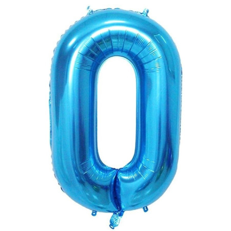 Balon din Folie Metalizata, Cyrax, Figurina Cifra, Tema Aniversare 40 cm, Ambalaj Individual, Pai inclus, Umflare cu Aer sau Heliu, Albastru, Cifra 0