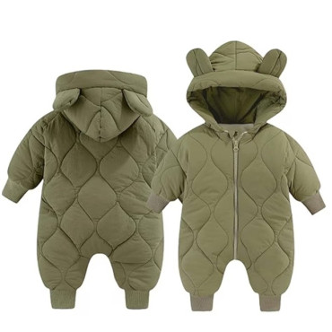 Combinezon de Iarna, Cyrax, pentru Bebelusi, din Bumbac, cu Urechi, Mansete Elastice, Unisex, 73 cm, Verde