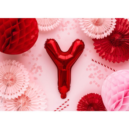 Balon Folie Metalizata Litera Y, Cyrax, 40 cm, Umflati cu Heliu sau Aer, Ambalaj Individual, Pai inclus, Rosu