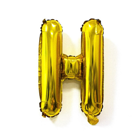 Balon Folie Metalizata Litera H, Cyrax, 40 cm, Umflati cu Heliu sau Aer, Ambalaj Individual, Pai inclus, Auriu