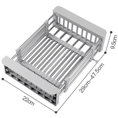 Suport Scurgere Extensibil pentru Bucatarie, Cyrax, Uscator Vase din Otel Inoxidabil, Suport Tacamuri si Pahare, Suport pentru Fructe si Legume, 29 x 22 x 9.5 cm Gri