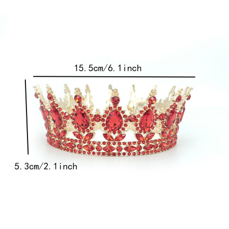 Diadema, Cyrax, din Aliaj, cu Cristale, Accesoriu Par, Aniversare, Nunta, Petrecere, 15.5 x 5.3 cm, Rosu
