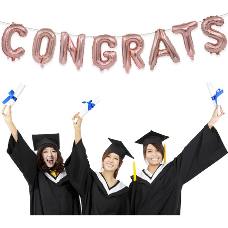 Set 8 Baloane din Folie Metalizata, Cyrax, Model Scris Congrats, Litere de 40 cm, Tema Absolvire, Baloane Party, Ambalaj Individual, Pai Inclus, Umflare cu Aer sau Heliu, Roz