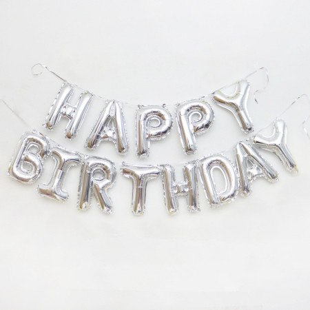 Set baloane folie Cyrax, Happy Birthday, 40 cm, argintiu