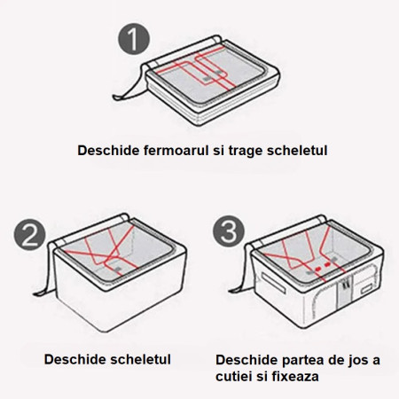 Cutie de Depozitare Pliabila,  Cu Fermoar, 100 L, Textil, 60x42x40 cm, Albastru Marin, Cadru Metalic, Suport Baza Stabil din Plastic, Imprimeu buline