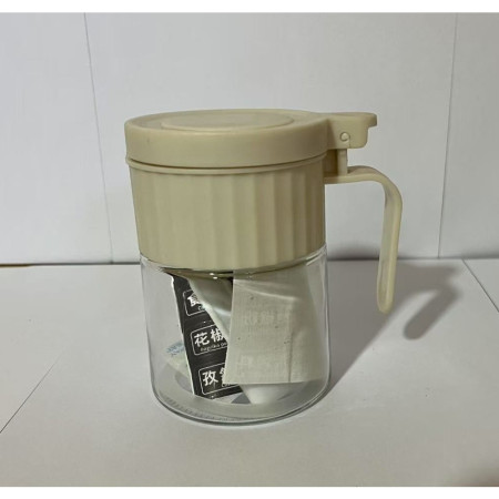 Recipient Condimente, Cyrax, din Stilca, 180 ml, cu Maner si Lingurita, 10.6 x 7 x 7 cm, Capac Mat, Alb