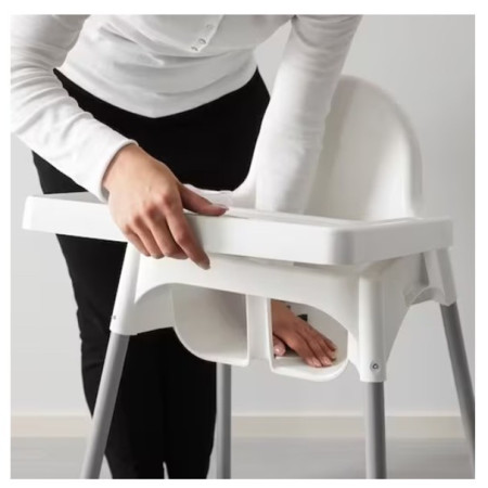Scaun de Masa, Cyrax, pentru Bebelusi si Copii 6-36 Luni, din Plastic/Metal, Centura in 2 Puncte, Tava Detasabila, 63 x 57 x 85 cm, Alb