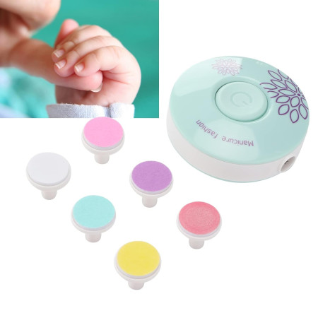 Set Pila Electrica pentru Copii si Bebelusi, Cyrax, ABS, Incarcare USB, Model cu Flori, 6 Accesorii, cu Lumina LED, Verde