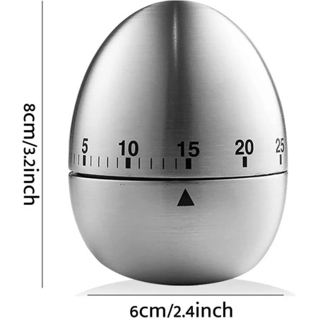 Cronometru de Bucatarie, Cyrax, Mecanic, Forma de Ou, din Otel Inoxidabil, 60 min Timer, 8 x 6 cm, Argintiu