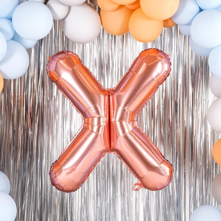 Balon Folie Metalizata Litera X, Cyrax, 100 cm, Umflati cu Heliu sau Aer, Ambalaj Individual, Pai inclus, Rose Gold
