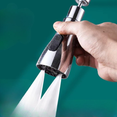 Extensie Robinet Bucatarie, Cyrax, Universal, 3 Moduri de Curgere Apa, Otel Inoxidabil, Rotire 360 de Grade, Cap Pivotant, Adaptor Baterie Bucatarie, 9.7x5.1 cm, Gri