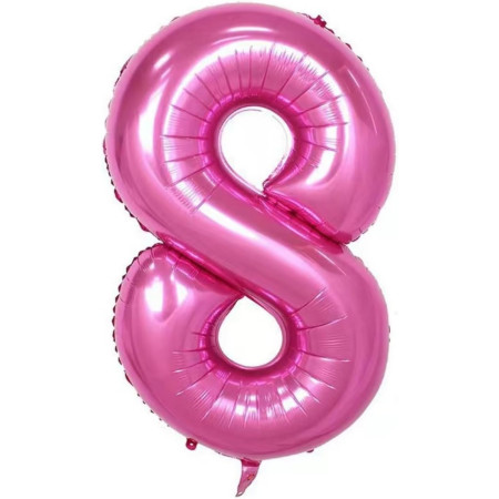 Balon din Folie Metalizata Cyrax, Figurina Cifra si Coroana, Tema Aniversare 100 cm, Ambalaj Individual, Pai inclus, Umflare cu Aer sau Heliu, Roz, Cifra 8