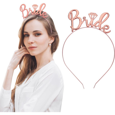 Set de Accesorii pentru Mireasa, Cyrax, Coronita, Panglica, Stickere, Voal, Model Bride To Be, Tematica Nunta, Alb-Roz