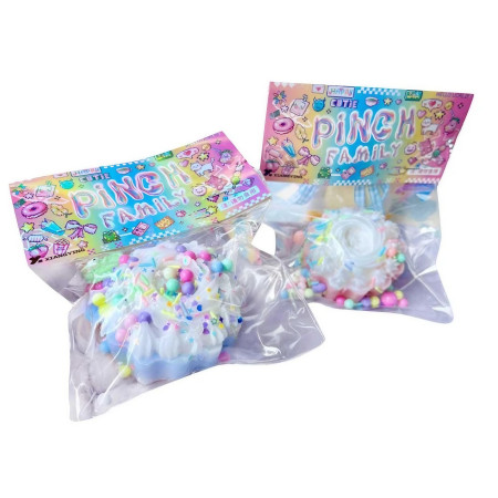 Jucarie Antistres Squishy, Cyrax, cu Revenire Lenta, Squeeze Pinch Family, Model Prajitura, 8x8 cm, 90g, Ambalaj Transparent, Multicolor