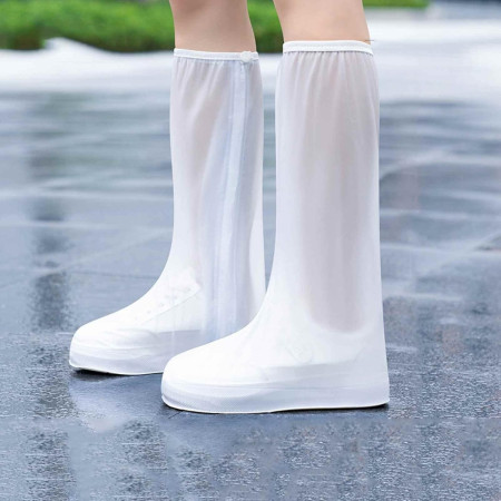 Protectie Incaltaminte pentru Ploaie si Noroi,  Impermeabila, Talpa Antiderapanta, cu Fermoar si Capsa, Inaltime 40 cm, Marime XXXL 44-45, Alb