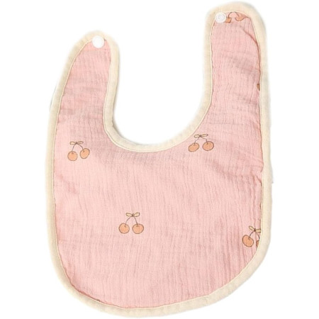 Baveta in Forma de U, Cyrax, din Bumbac, pentru Copii 0-12 Luni, Rezistenta la Apa, cu Capse, Model cu Cirese,  21x30 cm, Roz