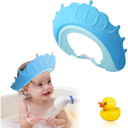 Cyrax Viziera de Protectie Baie Pentru Copii, Fippy, Model Coronita, Dimensiune ajustabila, Durabil, Usor de curatat, Impotriva Samponului, pentru Ochi si Urechi, TPE+PP, 24x22 cm, Albastru