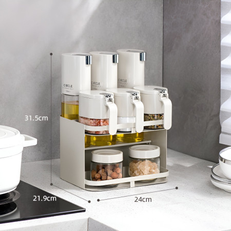 Suport pentru Depozitare Condimente, Ulei, Otet, Cyrax, Montare pe Perete din 9 Piese, Uz Casnic, pentru Bucatarie, 24 x 21.9 x 31.5cm, Alb