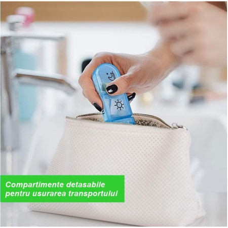 Cutie Depozitare Medicamente,  7 Zile, 21 Compartimente, Cutie Suport, Recipiente Detasabile, Portabila, Multicolor, Cutie Transparenta, 15.6x12 cm