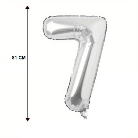 Balon din Folie Cyrax, Cifra 7, 81 cm, Pentru Aer sau Heliu, Bulk, Argintiu