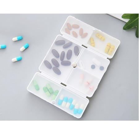 Cutie depozitare medicamente, 7 compartimente sigilate individual, pliabila, portabila,  Alb/Albastru