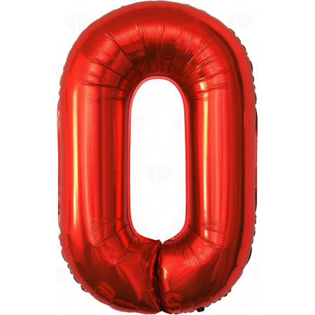 Balon din Folie Metalizata Cyrax, Figurina Cifra, Tema Aniversare 80 cm, Ambalaj Individual, Pai inclus, Umflare cu Aer sau Heliu, Rosu, Cifra 0