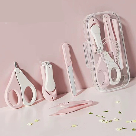 Set 4in1 de Ingrijire Unghii pentru Bebelusi, Cyrax, Cutie de Depozitare Texturata, 0-6 Ani, 13.6x8x2 cm, Roz