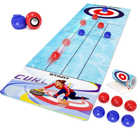 Joc Interactiv, Cyrax, Covor de Curling 90 x 20 cm, 1-4 Jucatori, +5 Ani, 6 Mingi Incluse, Albastru