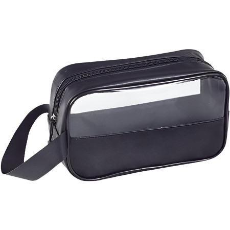 Geanta Cosmetice, Cyrax, pentru Voiaj sau Organizare, Material PVC- Textil, Impermeabila, Portabila,22 x 12 x 8 cm, Negru