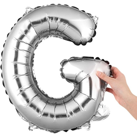 Balon Folie Metalizata Litera G, Cyrax, 80 cm, Umflati cu Heliu sau Aer, Ambalaj Individual, Pai inclus, Argintiu