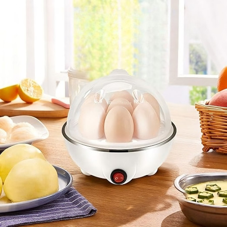 Cyrax Fierbator de Oua Electric, Flipppy, Capacitate 7 oua, Aparat de fiert oua, 220V, Oprire Automata, 3 Moduri de Fiert Oua, 15 x 15 x 15 cm, Culoare Alb