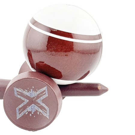 Kendama X Originala, Profesionala, Cyrax, Super Sticky Legendary, Rulment Metalic cu Ata 55 cm, Alb/Maro