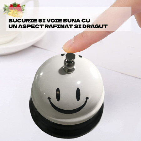 Clopotel Metalic Multifunctional, Cyrax, Alb cu Imprimeu Smiley Face, 7.5x7.5x6.5 cm, Receptie, Restaurant, Cafenele