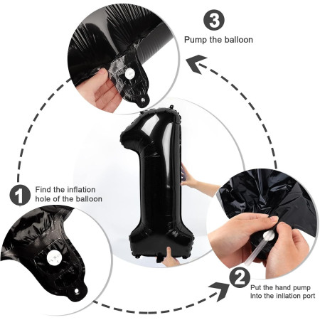 Balon din Folie Metalizata Cyrax, Figurina Cifra, Tema Aniversare 40 cm, Ambalaj Individual, Pai inclus, Umflare cu Aer sau Heliu, Negru, Cifra 1