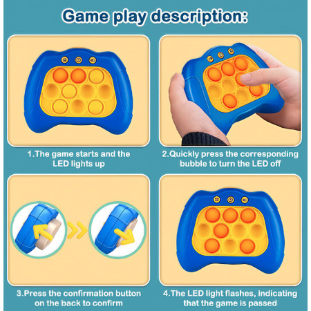 Joc Pop It, Cyrax, consola, joc interactiv, antistres, cu baterii, Abs si silicon, Albastru, 12 x 10 x 5.8 cm