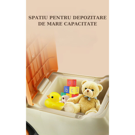 Masinuta Ride-On Cyrax, cu Sistem Anti-Rasturnare, Sistem de Lumini si Muzica, Cutie de Depozitare, 1-6 Ani, 58 x 28 x 37 cm, Maro