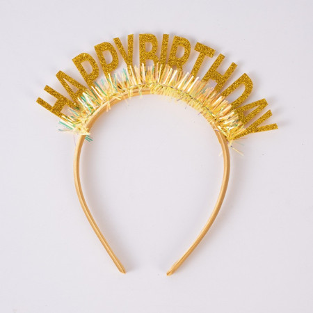 Coronita Decorativa pentru Petreceri, Cyrax, Tema Aniversare, Model Happy Birthday, Marime Universala, Auriu