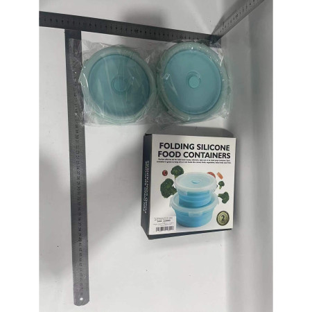 Set 2 caserole rotunde pliabile Cyrax, din silicon, rezistenta la temperaturi ridicate, usor de depozitat si curatat, 500 si 800 ml, utilizare in cuptorul cu microunde, albastra