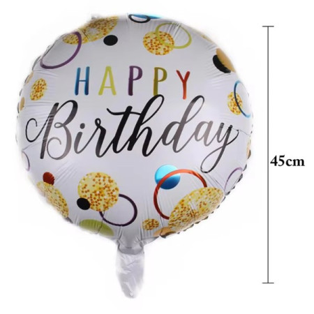 Balon din Folie Metalizata, Cyrax, Figurine, Model 6, Happy Birthday, Tematica Aniversare, 45 cm, Ambalaj Individual, Pai Inclus, Umflare cu Aer sau Heliu, Multicolor