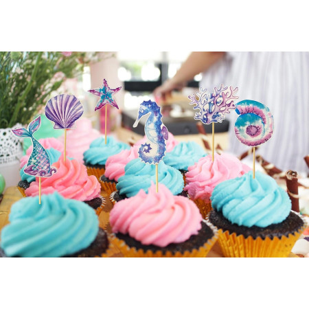 Set 6 Props-uri pentru Prajituri Sirena, Cyrax, Colectia Mermaid, Multicolor