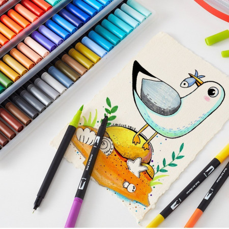 Set 80 Carioci, Cyrax, pe Baza de Apa, 2 Tipuri de Varf, 1-2 mm, 0.4 mm, Corp Carioca Negru, din Plastic, Multicolor