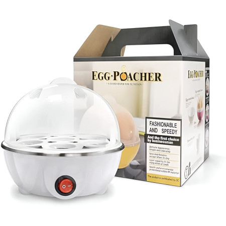 Cyrax Fierbator de Oua Electric, Flipppy, Capacitate 7 oua, Aparat de fiert oua, 220V, Oprire Automata, 3 Moduri de Fiert Oua, 15 x 15 x 15 cm, Culoare Alb