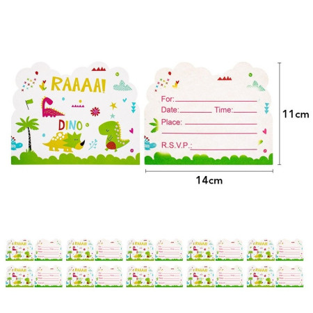 Set 10 Invitatii pentru Petrecere, Cyrax, Colectia Dino Park, 11 x 14 cm, din Carton, Multicolor