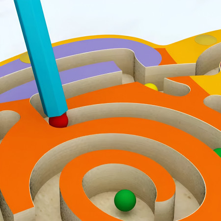 Joc Montessori cu Bile, Cyrax, Creion Magnetic, Tip Labirint, din Lemn, Model Bufnita, 18.5x17.5 cm, Portocaliu-Mov