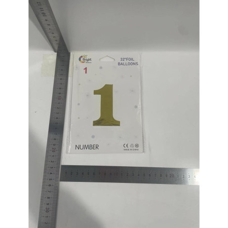 Balon din Folie Cyrax, Cifra 1, 81 cm, Pentru Aer sau Heliu, Bulk, Auriu